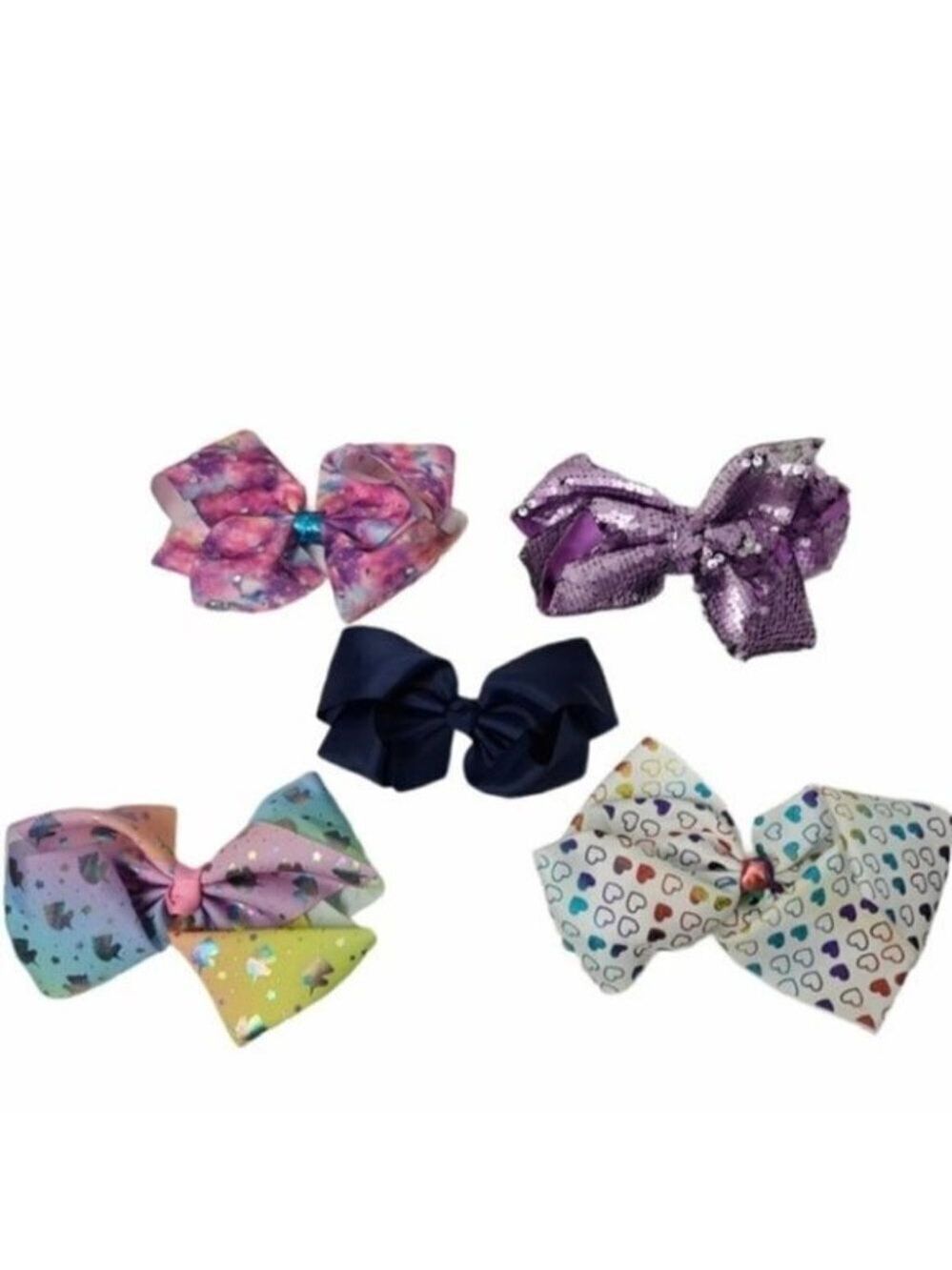Bundle of 5 girls Hair Bows Heart Unicorn Sequins